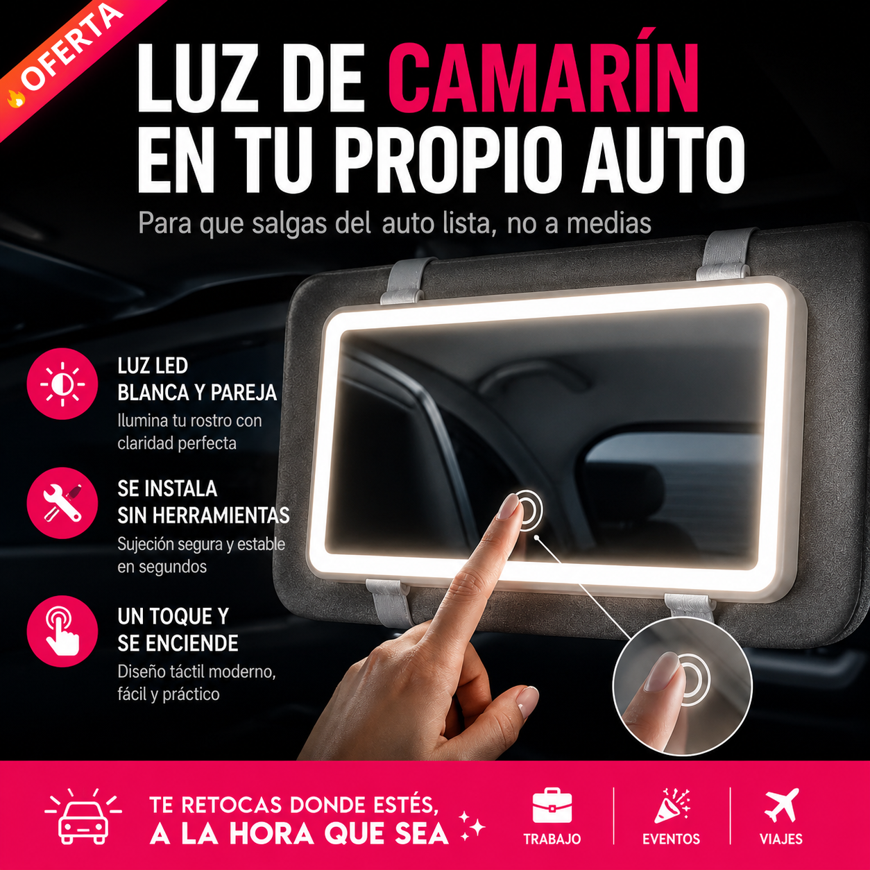 GlowVisor™ — Espejo LED para el Parasol del Auto | MOSI STORE