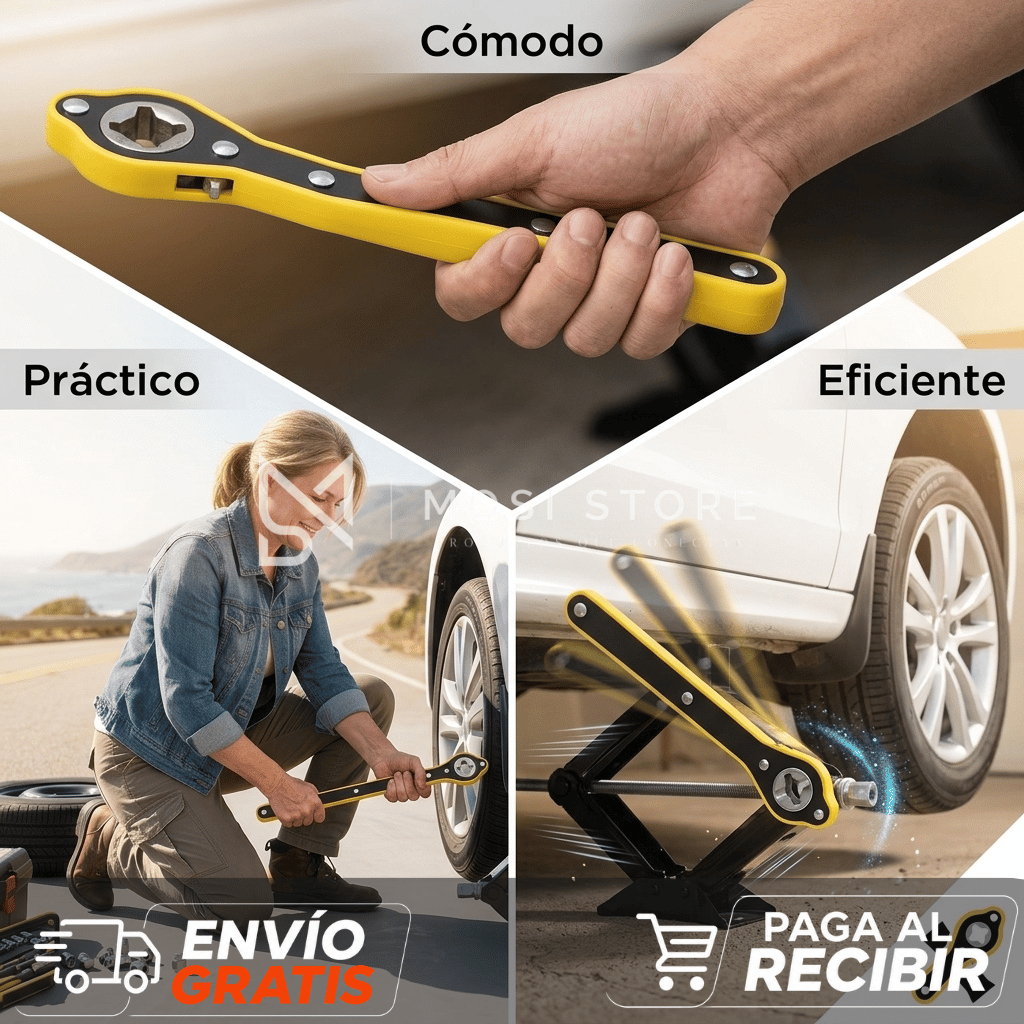 TorqueMax™ — Llave de Trinquete para Gata | Cambio de Neumático de Emergencia