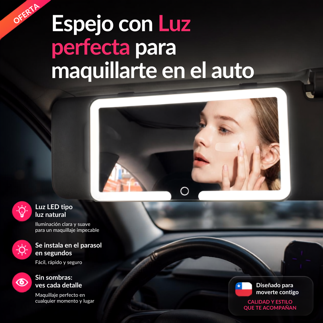 GlowVisor™ — Espejo LED para el Parasol del Auto | MOSI STORE