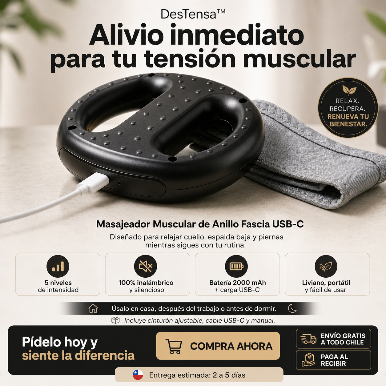 🌙✨ DesTensa™— Masajeador Muscular de Anillo Fascia USB-C | MOSI STORE